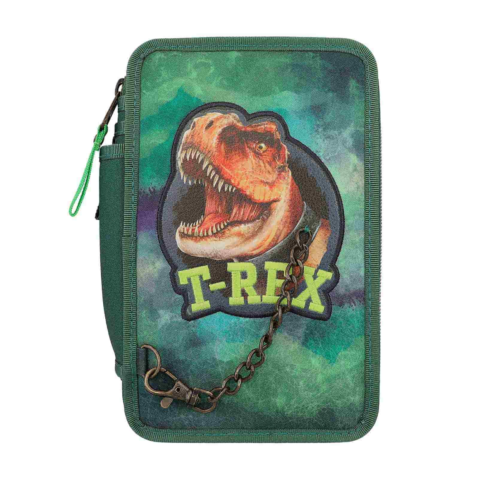 Dino World 3-Fach Federtasche mit Kette T-Rex inkl. Stifte