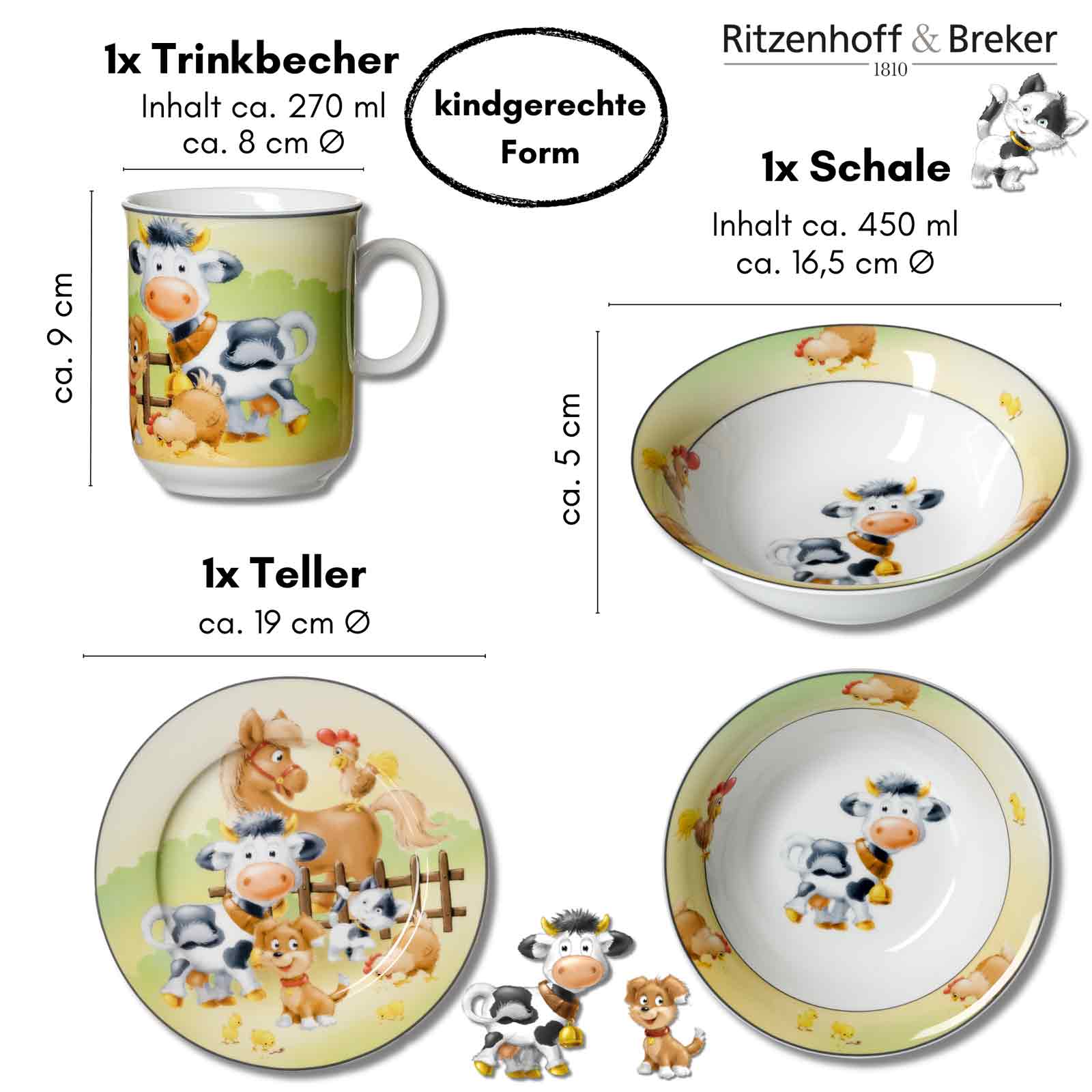 Ritzenhoff & Breker HOFTIERE Kindergeschirr mit Platzset & Besteck