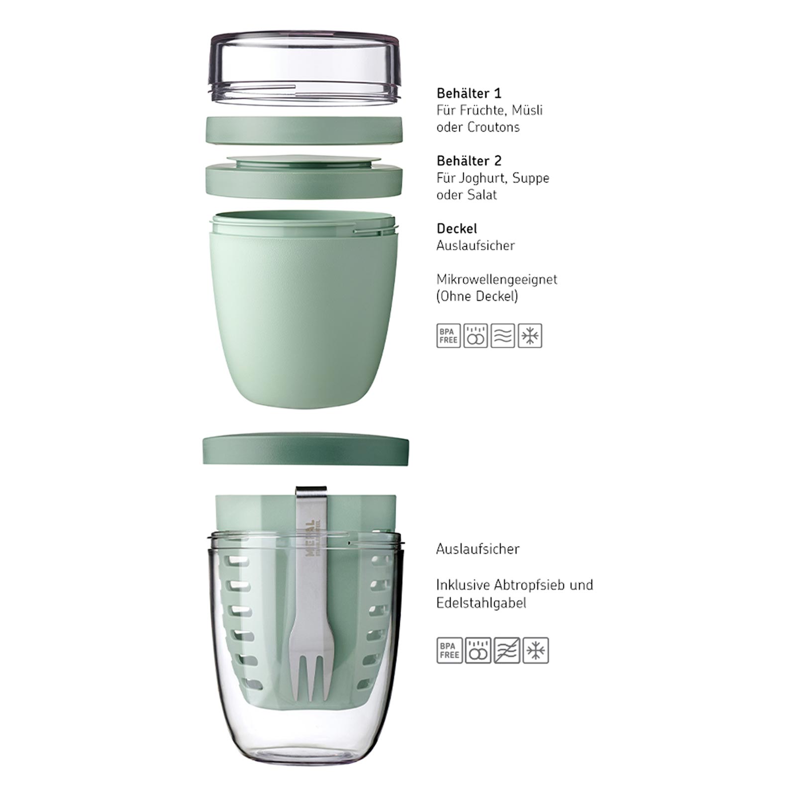 Mepal ELLIPSE Lunchpot mit Fruitpot Nordic Sage