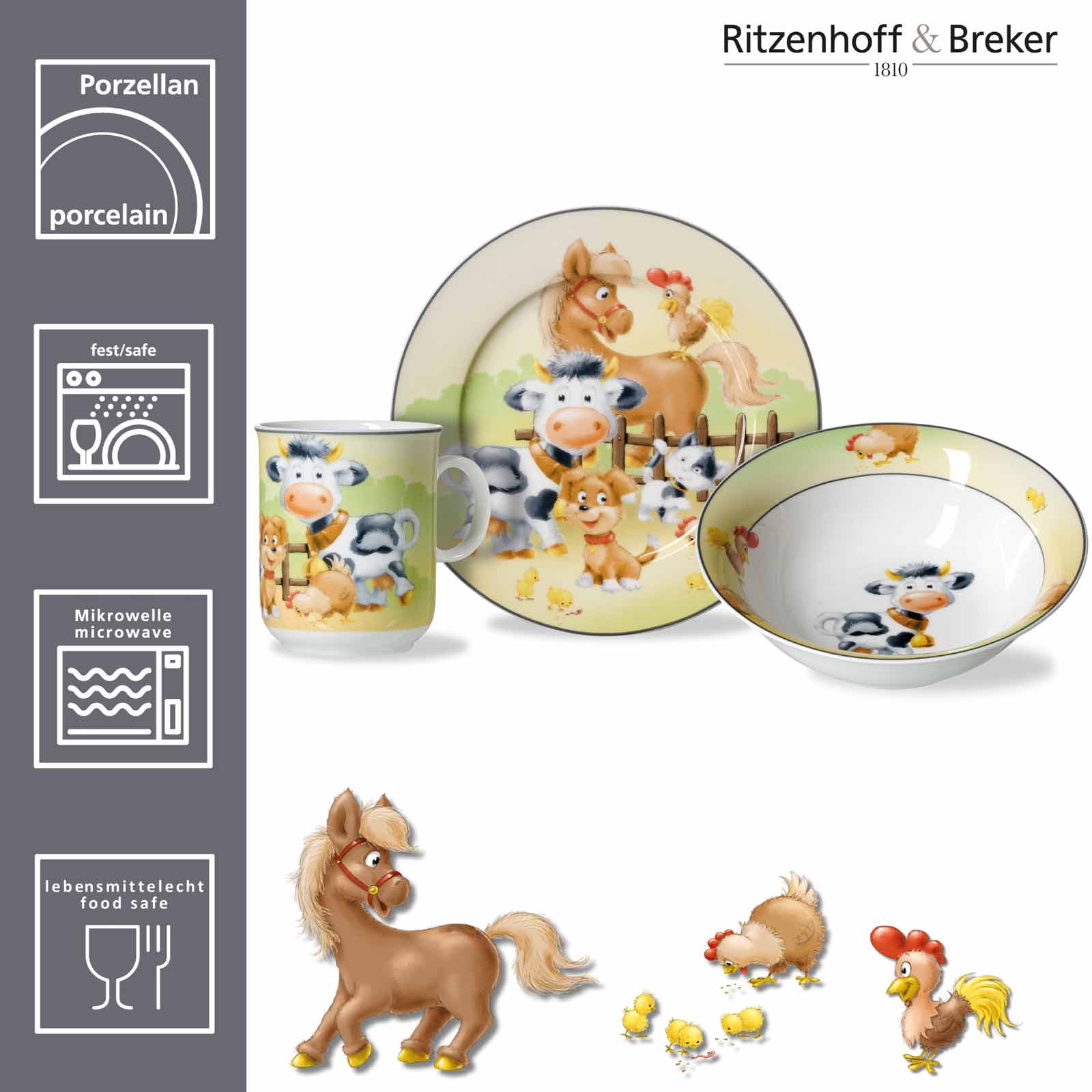 Ritzenhoff & Breker HOFTIERE Kindergeschirr mit Platzset & Besteck