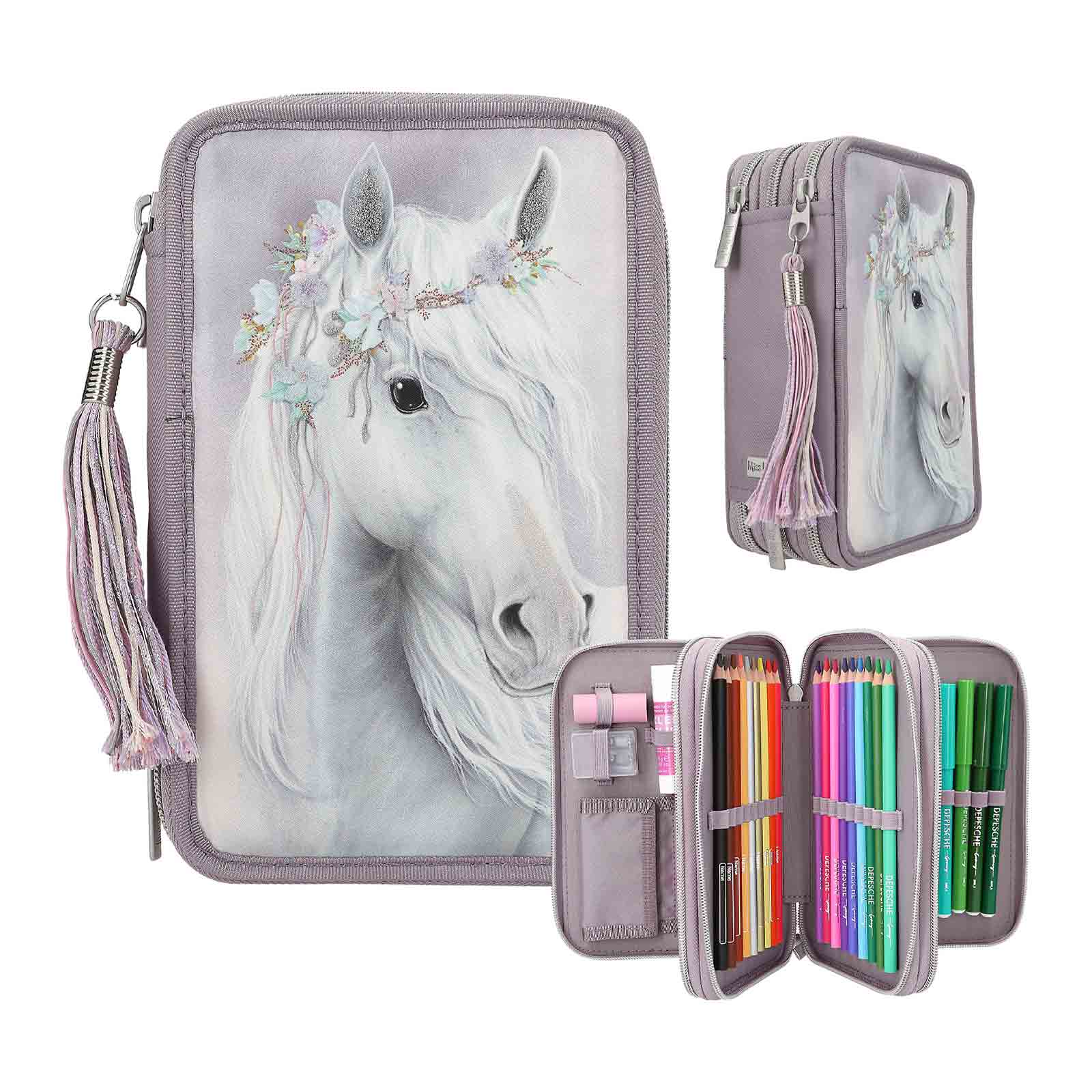 Miss Melody 3-Fach Federtasche FANTASY HORSE inkl. Stifte