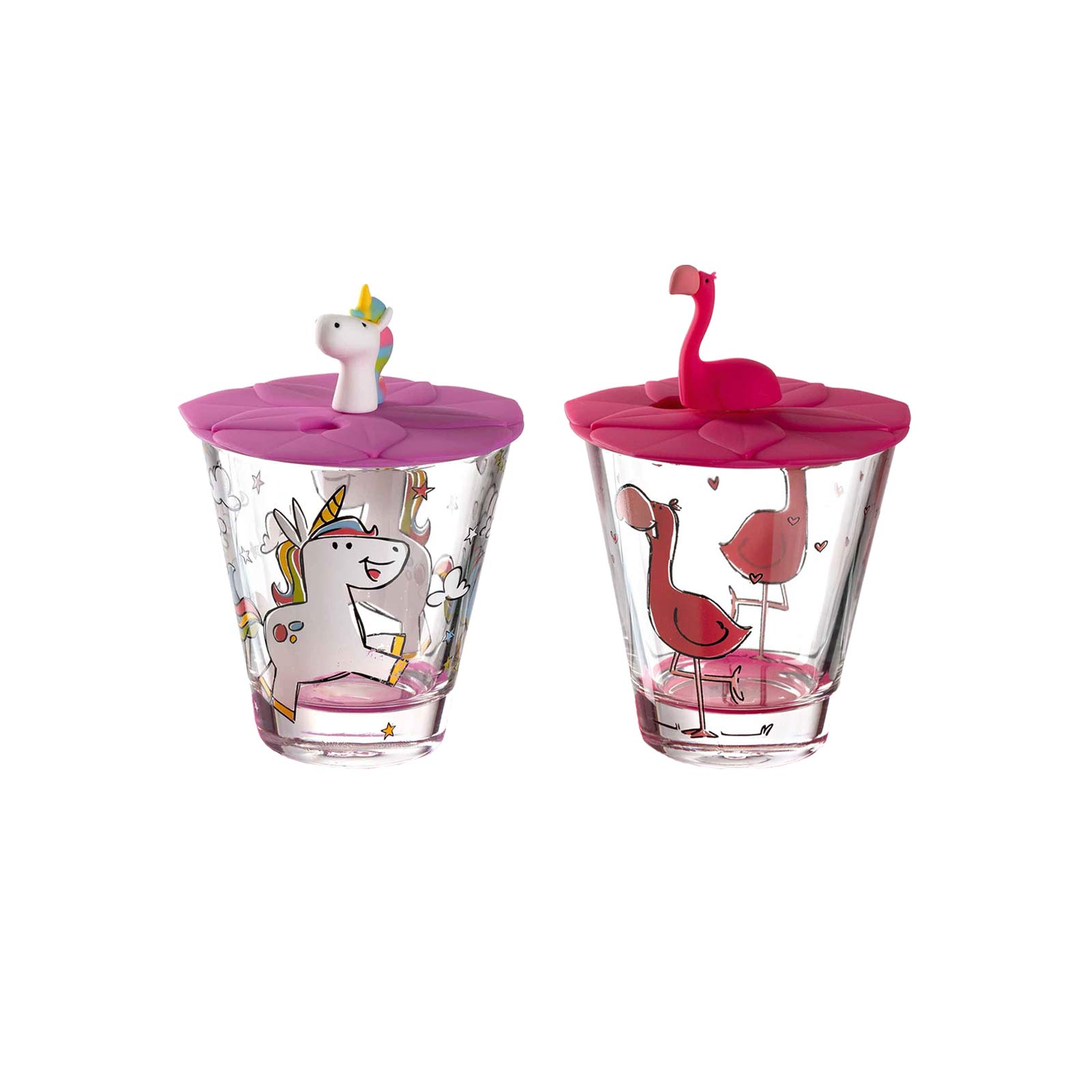 Leonardo BAMBINI 2er Set Kinderbecher mit Deckel 'Einhorn' & 'Flamingo'