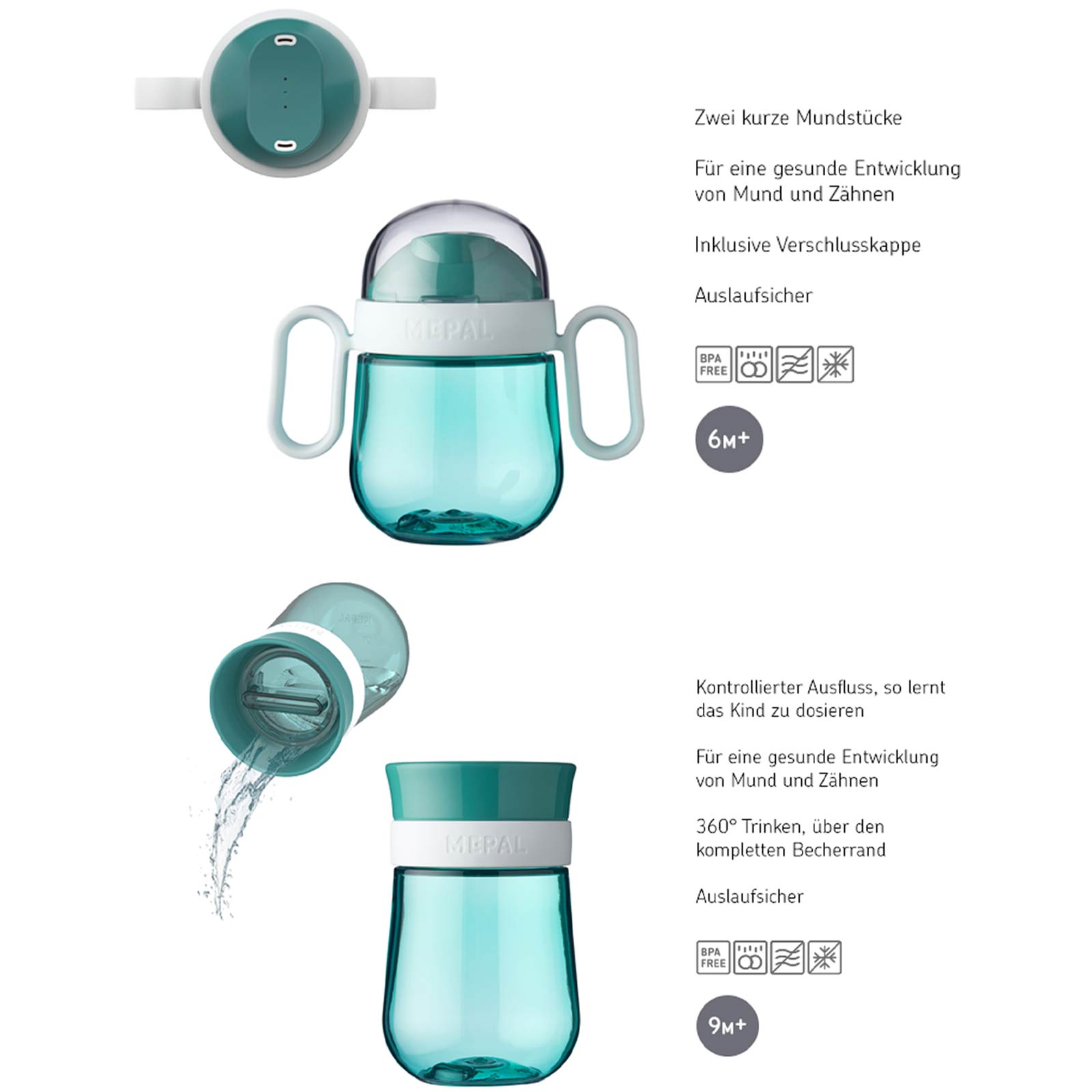 Mepal MIO Trinklernbecher Antitropf & 360° 2er Set deep turquoise