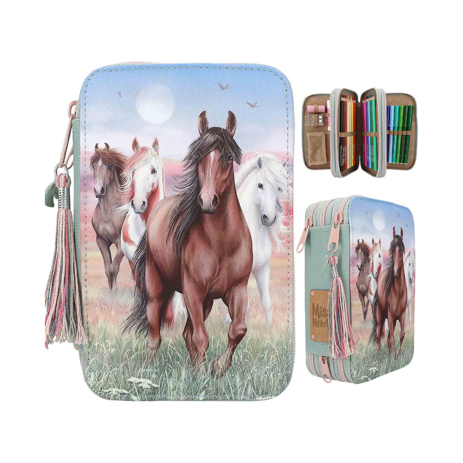 Miss Melody 3-Fach Federtasche HOOF CLATTER inkl. Stifte