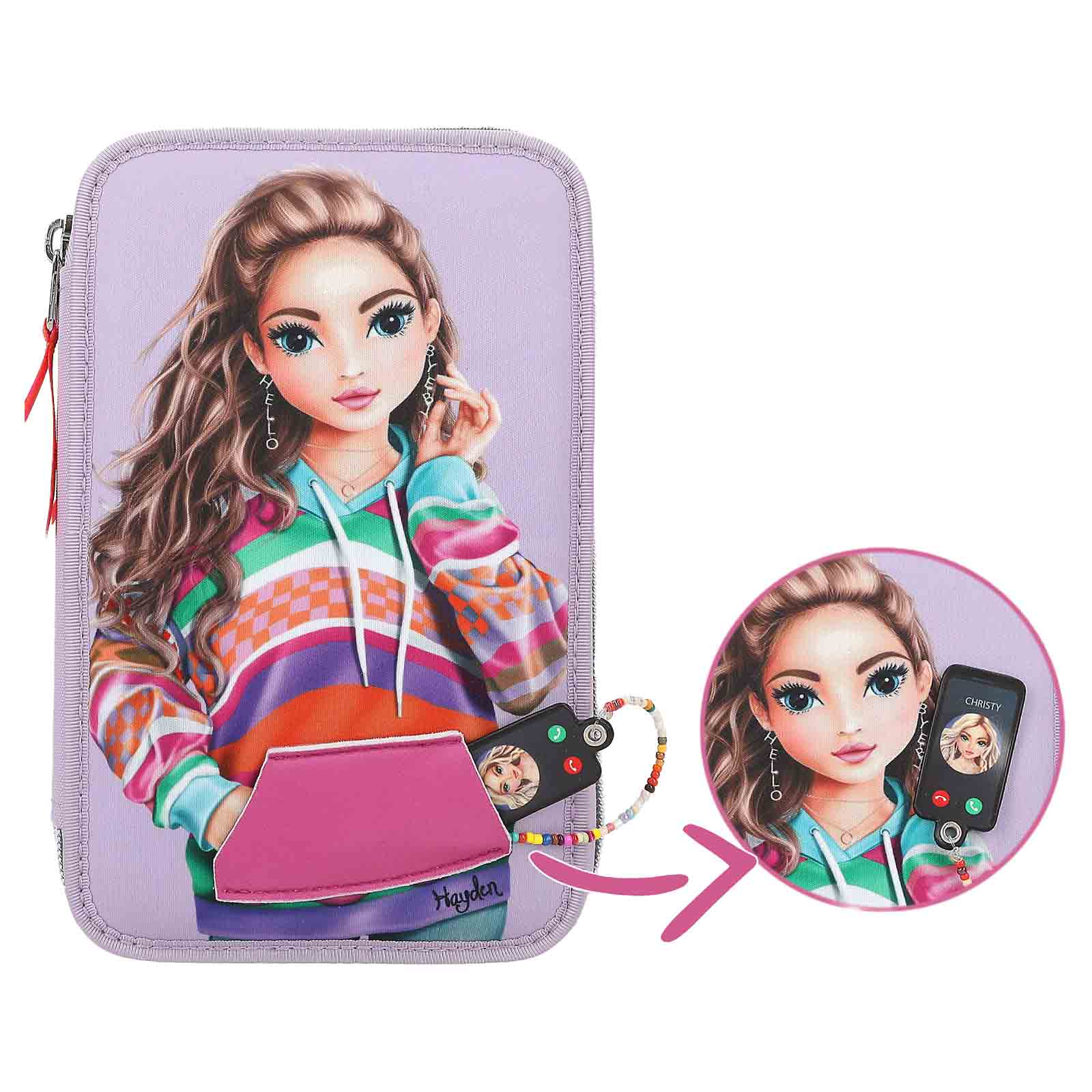 TOPModel 3-Fach Federtasche JOY mit appliziertem Smartphone inkl. Stifte