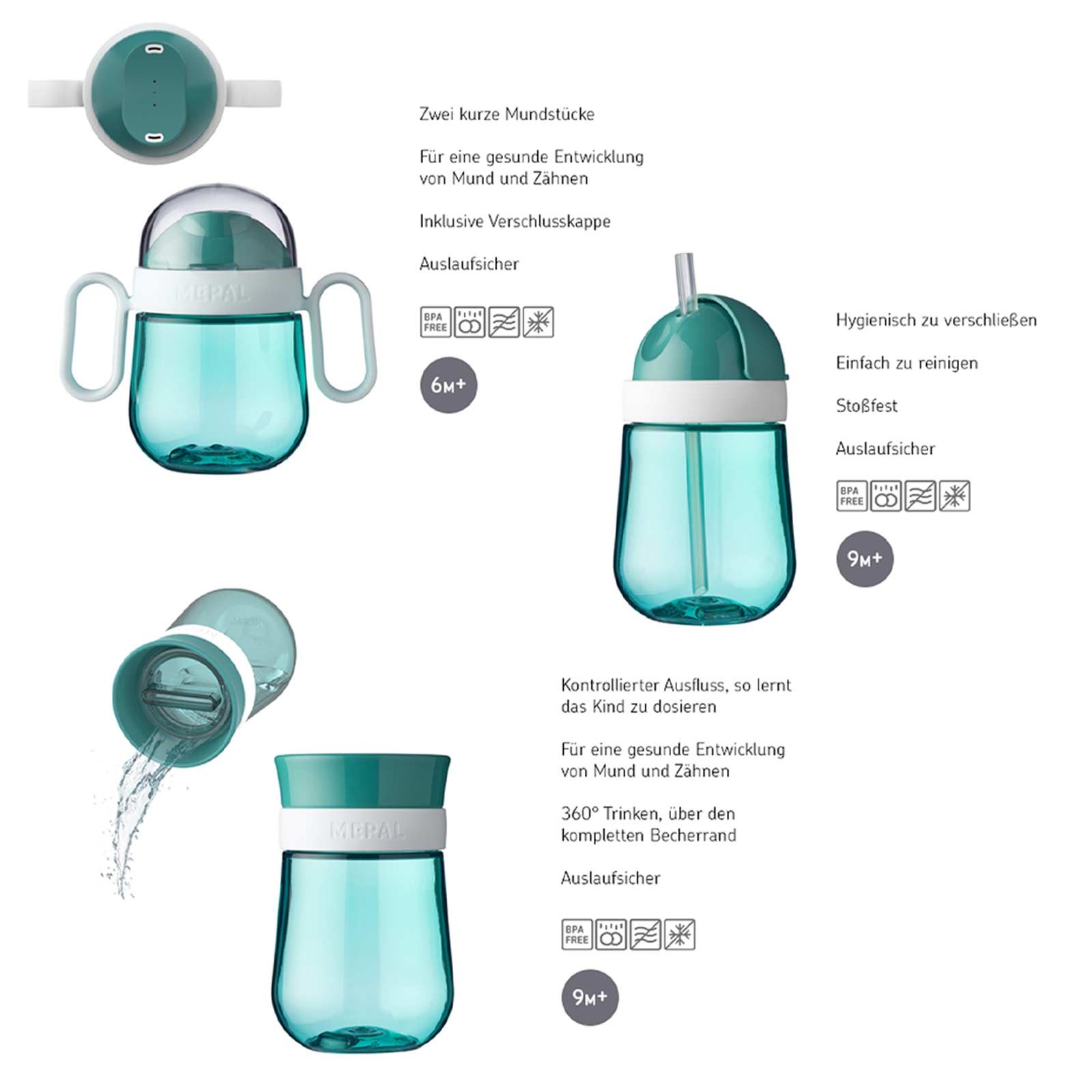 Mepal MIO Trinklernbecher Set 3-teilig deep turquoise