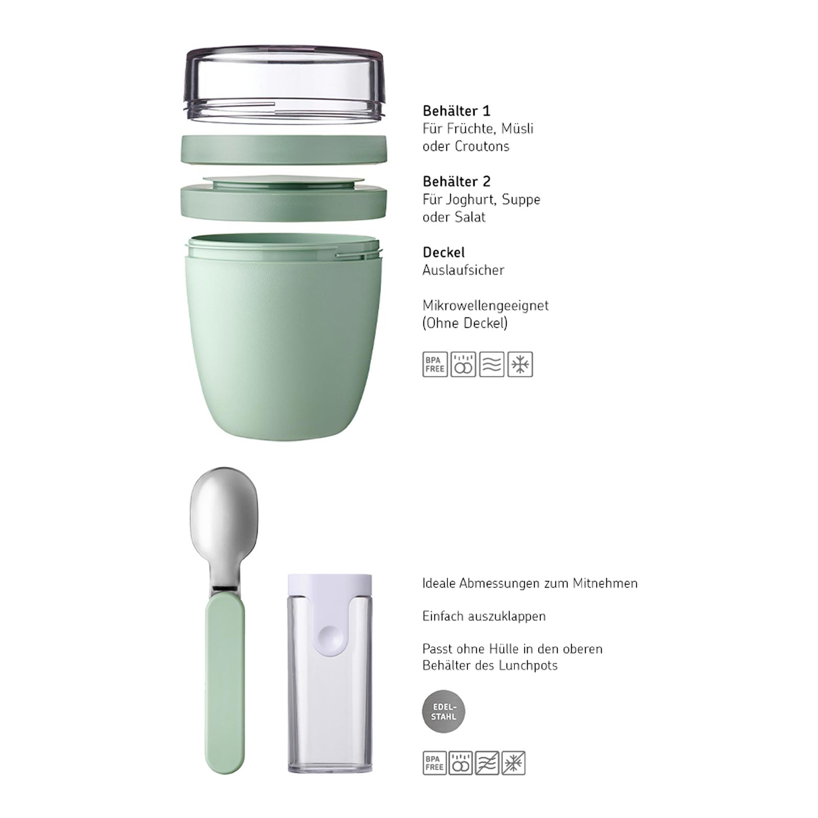 Mepal ELLIPSE Lunchpot + Faltbarer Löffel in Nordic Sage