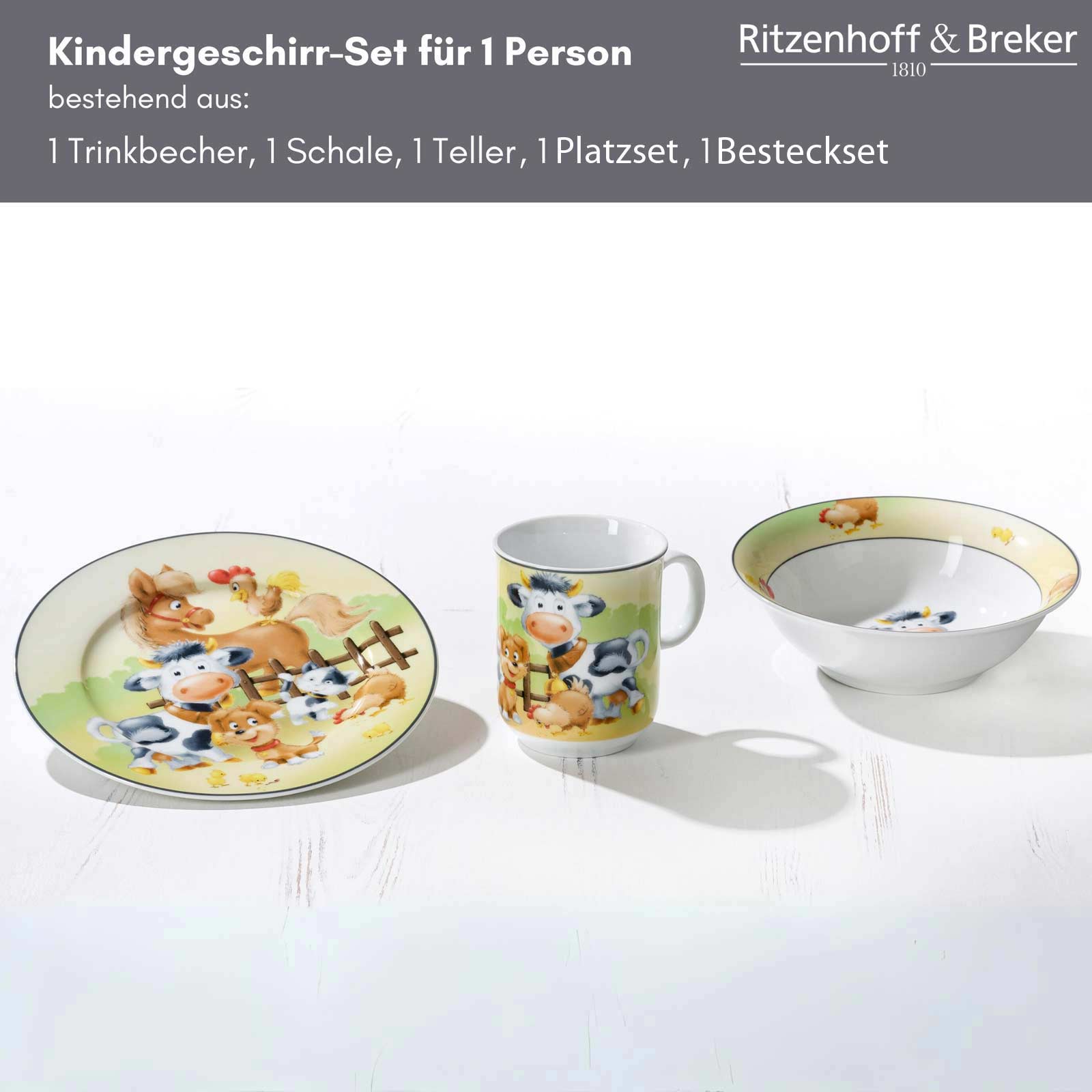 Ritzenhoff & Breker HOFTIERE Kindergeschirr mit Platzset & Besteck